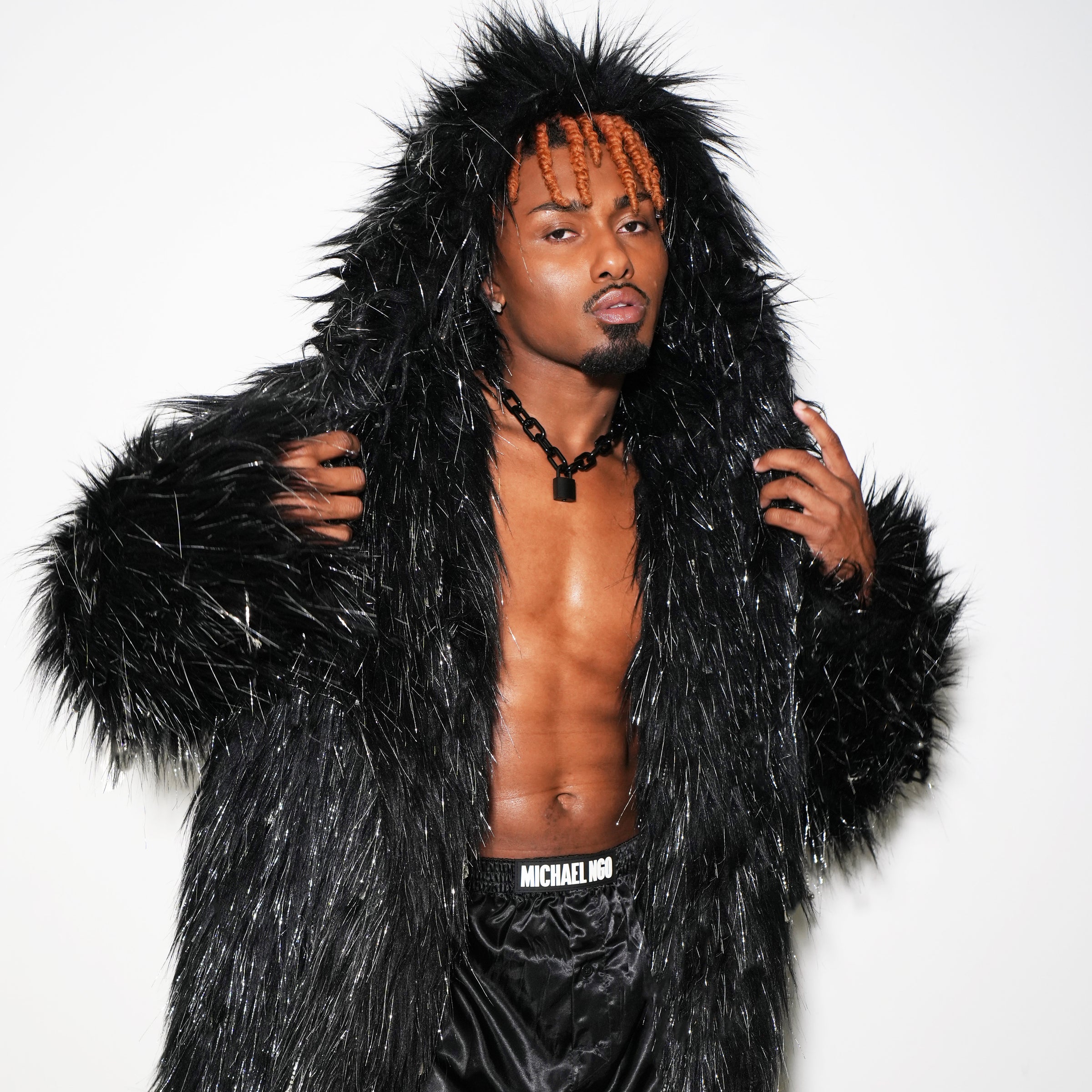 〜90s PRONTI pony hair シャツジャケット ブラック XL METALLIC 'TINSEL' HOODED FUR COAT | MICHAEL NGO